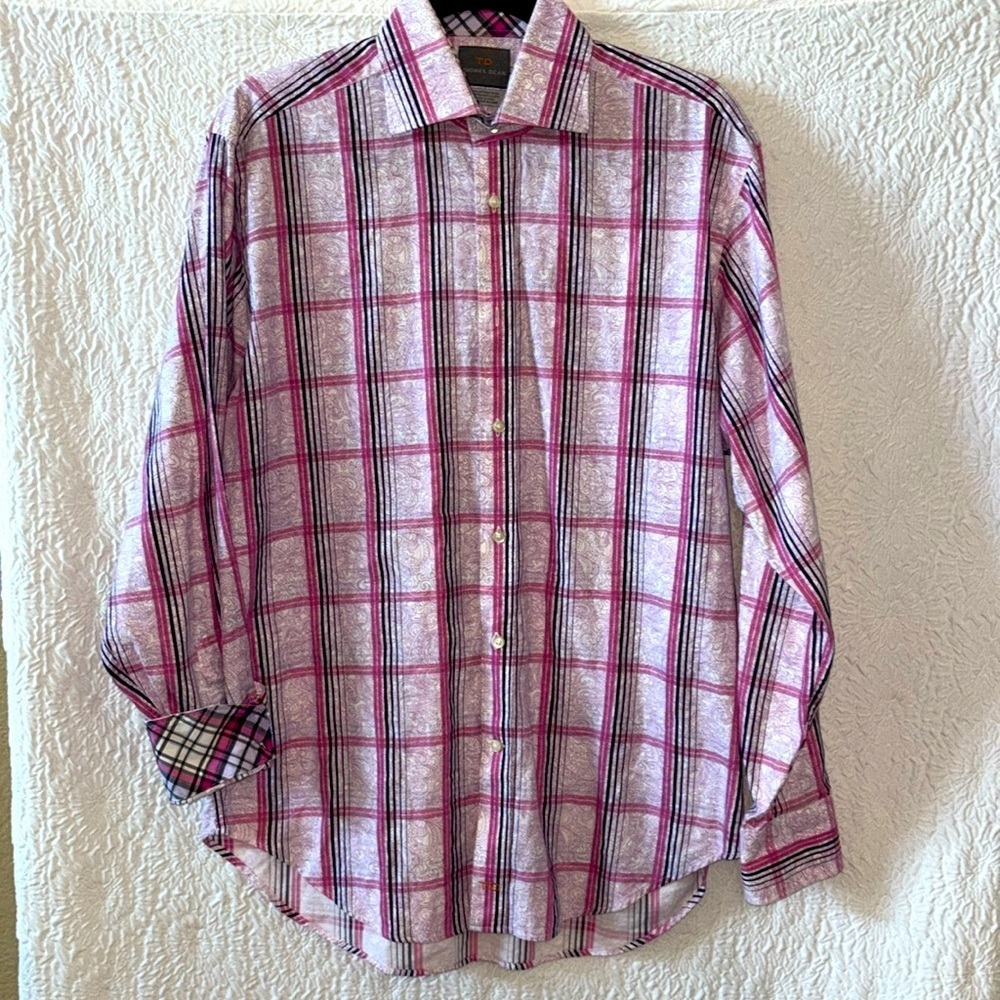 Thomas Dean TD Plaid Paisley Button Down Long Sleeve Shirt